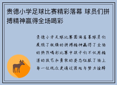 贵德小学足球比赛精彩落幕 球员们拼搏精神赢得全场喝彩