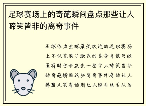 足球赛场上的奇葩瞬间盘点那些让人啼笑皆非的离奇事件