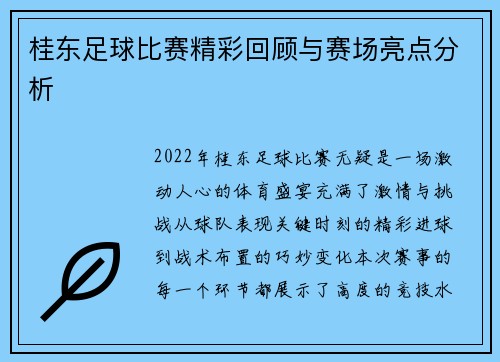 桂东足球比赛精彩回顾与赛场亮点分析