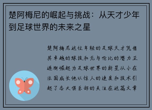 楚阿梅尼的崛起与挑战：从天才少年到足球世界的未来之星